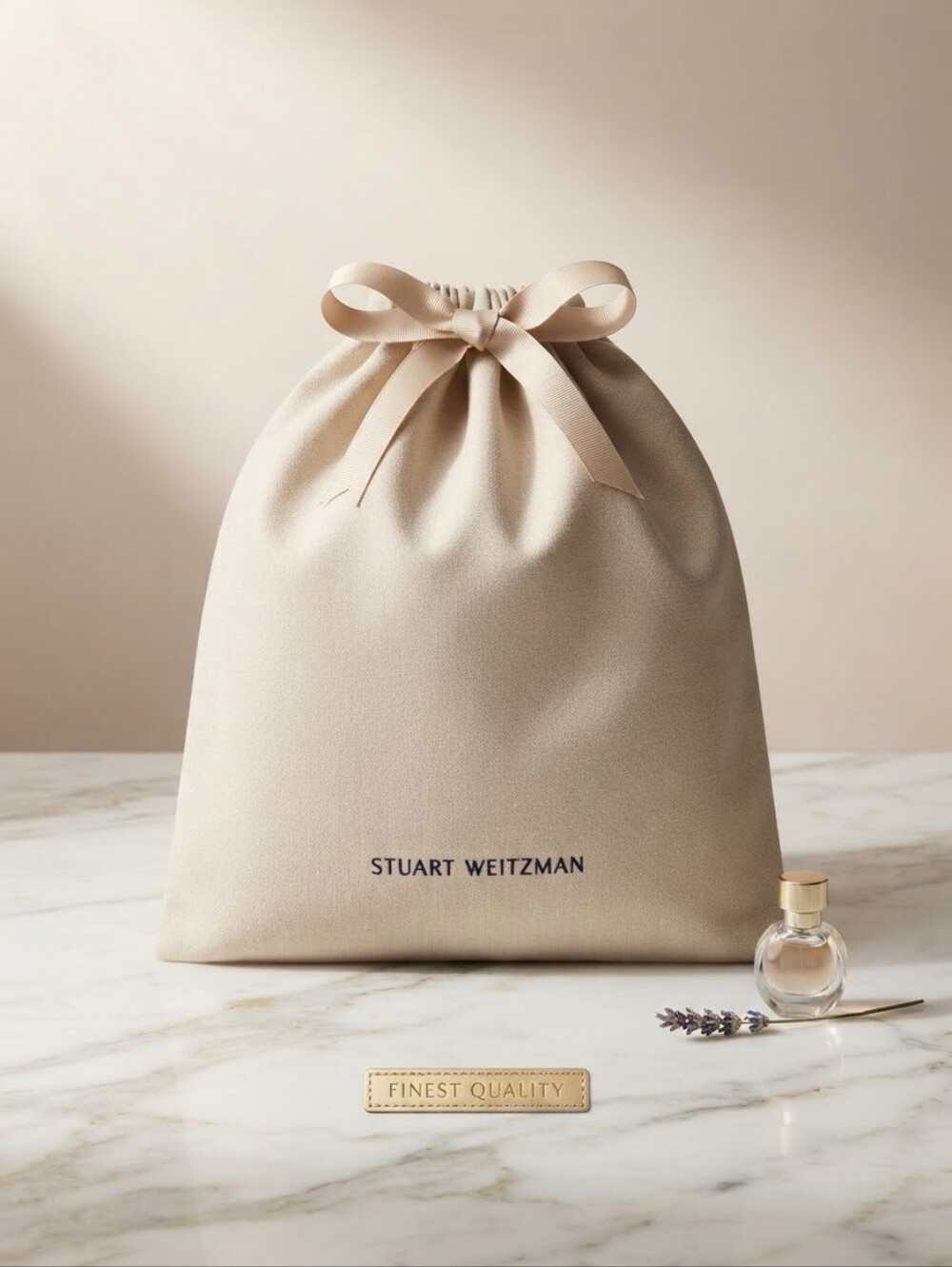 Stuart Weitzman Designer Dust Bag Neutral Cream Cotton Drawstring Pouch CC